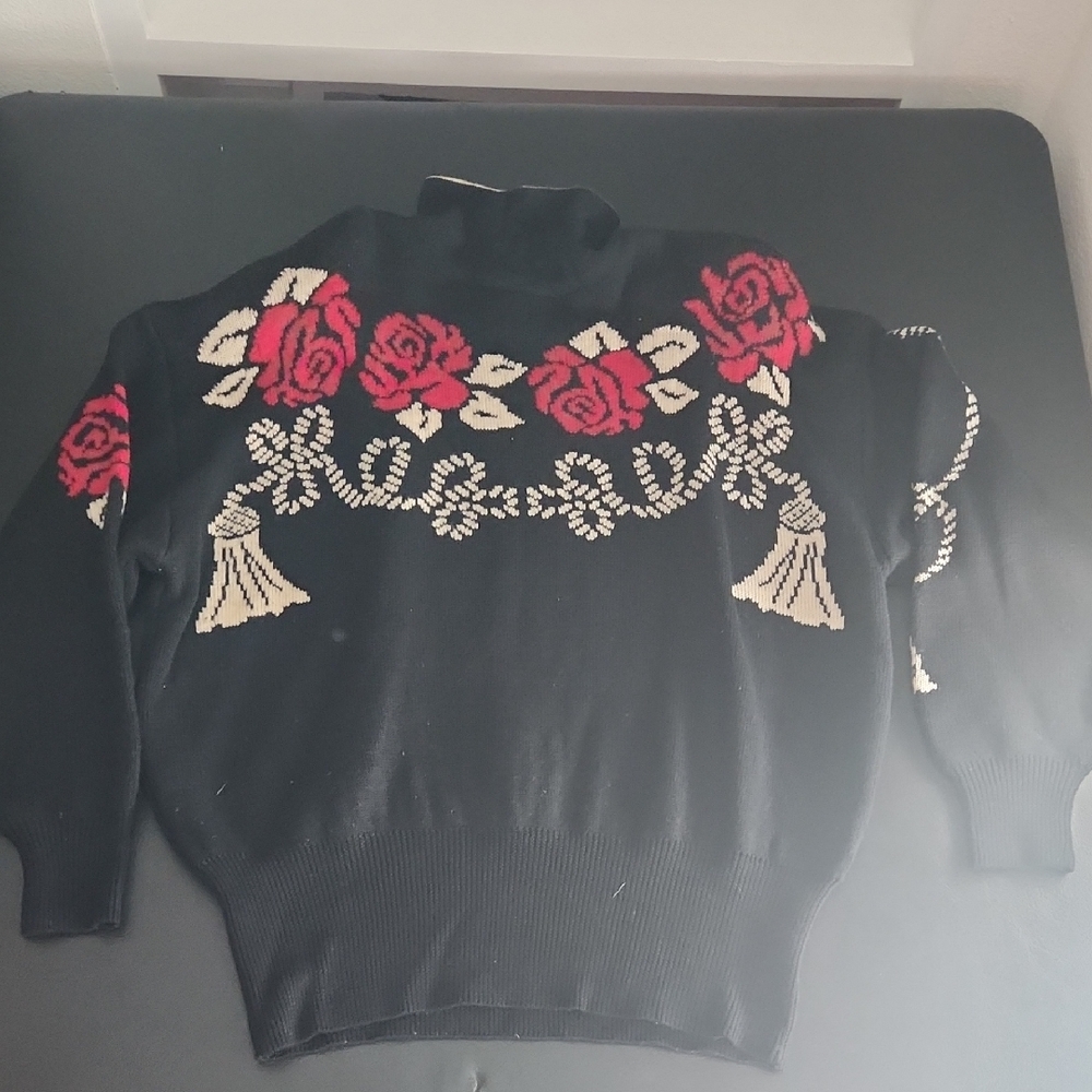 Floral Black Turtleneck Sweater